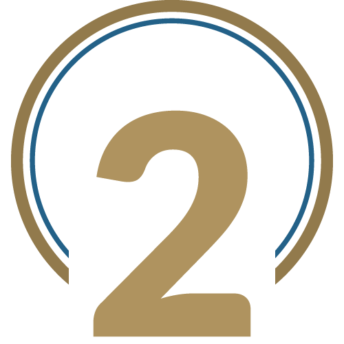Stylized number 2 with circular gold and blue rings